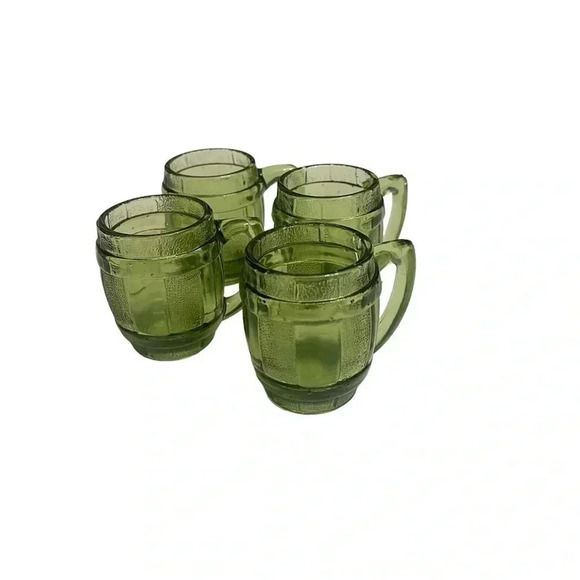 Vintage Mini Whisky Barrel Mug 2oz Shot Glass Toothpick Holder set of 4 in Green - Picture 1 of 15